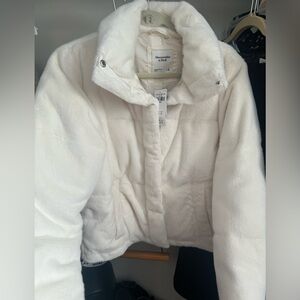 Abercrombie & Fitch Cream Faux Fur Jacket
